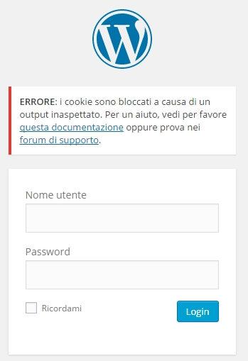WordPress login: i cookie sono bloccati a causa di un errore inaspettato
